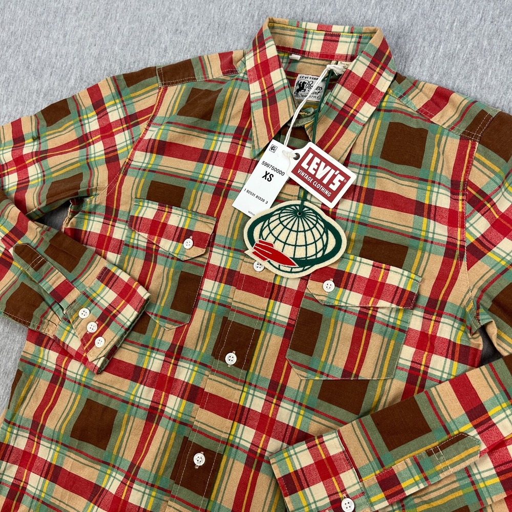 Levi's Vintage Clothing Rodeo Shirt Mens XS Plaid Green Western Rocket City NEW